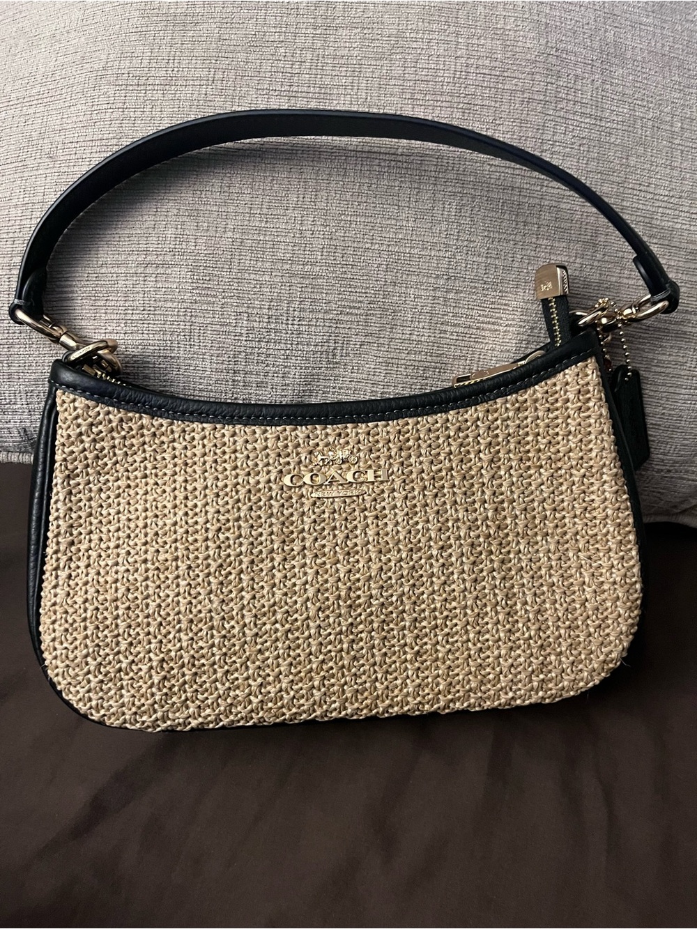 Coach Terri Woven Straw Shoulder Bag with Black Trim - Picture 2 of 7